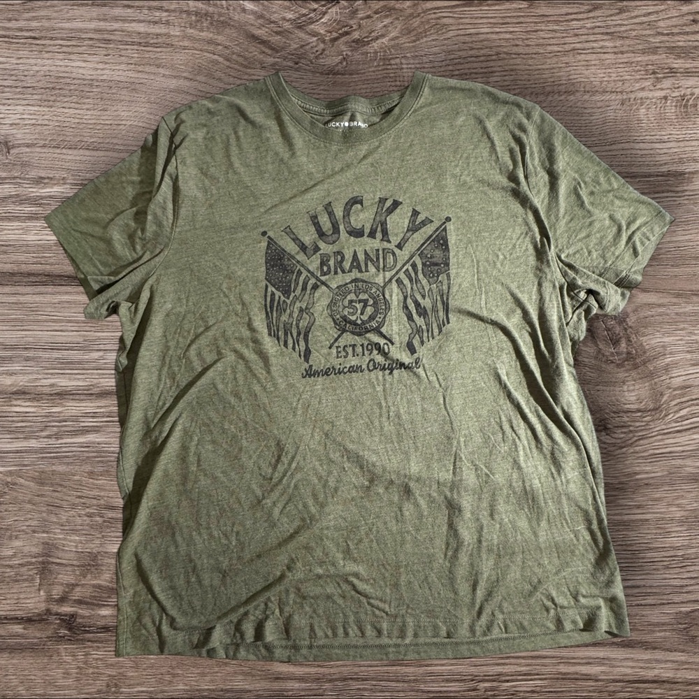 Lucky Brand Olive Graphic American Flag Tee‎